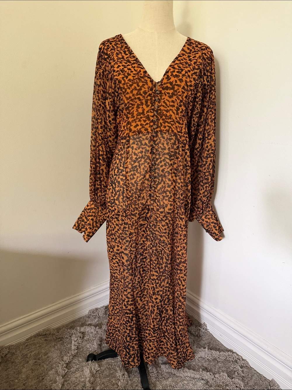 C/MEO Collective Orange and Black Long Sleeve V-Neck Maxi Dress